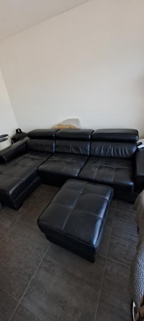 Lederen zwarte zetel, Ophalen, 250 tot 300 cm, Gebruikt, Hoekbank
