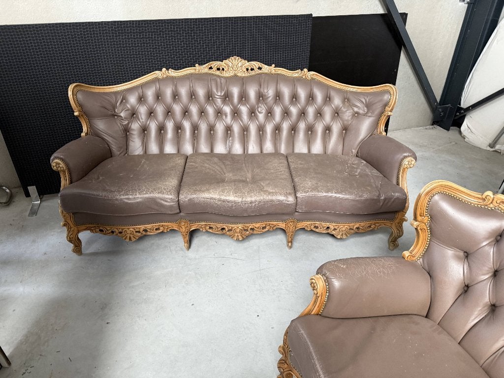 Klassieke Louis XV salonset  massief hout – bank en fauteuil, Ophalen, Gebruikt, Hout, Klassieke Louis XV salonset