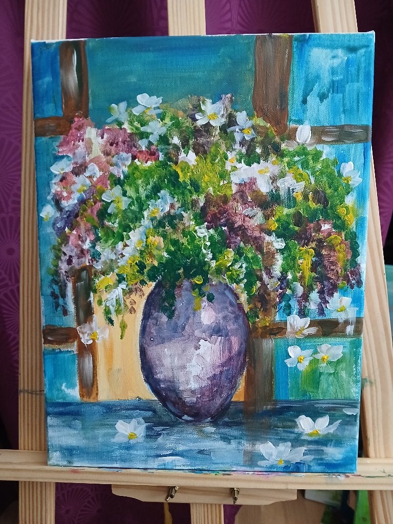 Tableau acrylique sur toile 30x40cm, Antiquités & Art, Enlèvement ou Envoi, Peinture acrylique, Peint à la main, Toile