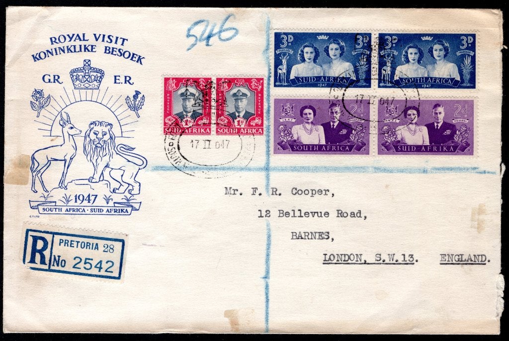 AFRIQUE DU SUD N 160/162 VISITE ROYALE DU FDC 1947, Timbres & Monnaies, Timbres | Afrique, Envoi, Afrique du Sud, Affranchi