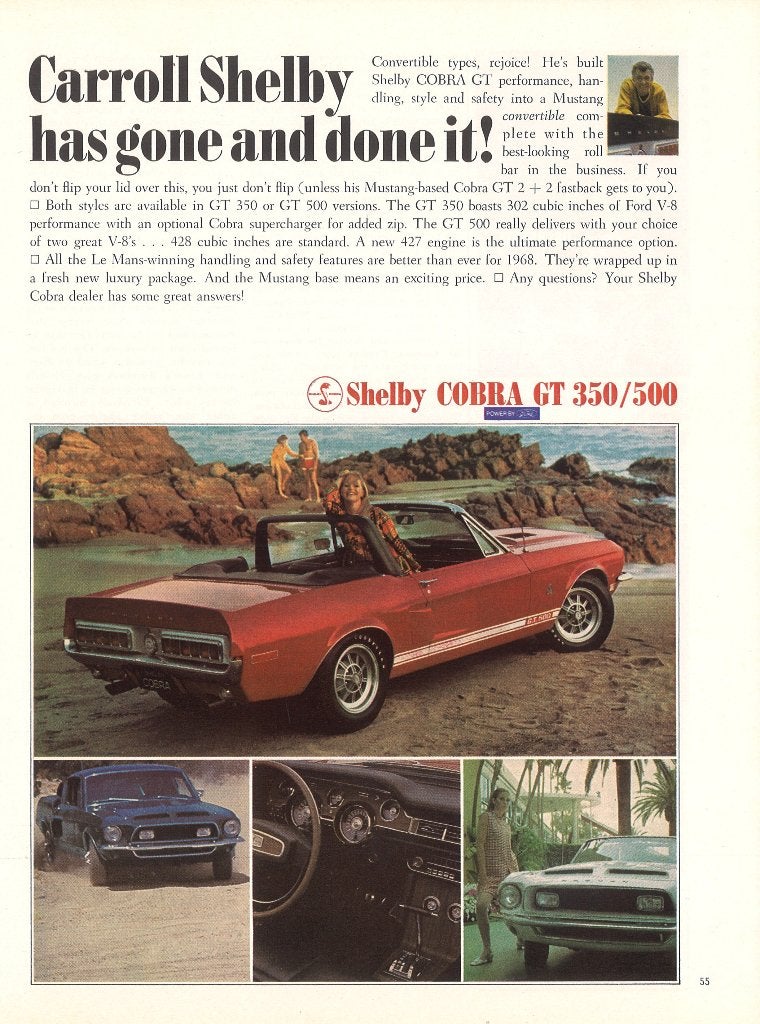 Publicité de la Ford Mustang Shelby Cobra GT 350/500 de 1968, Ford, Enlèvement ou Envoi, Diverse auteurs, Comme neuf