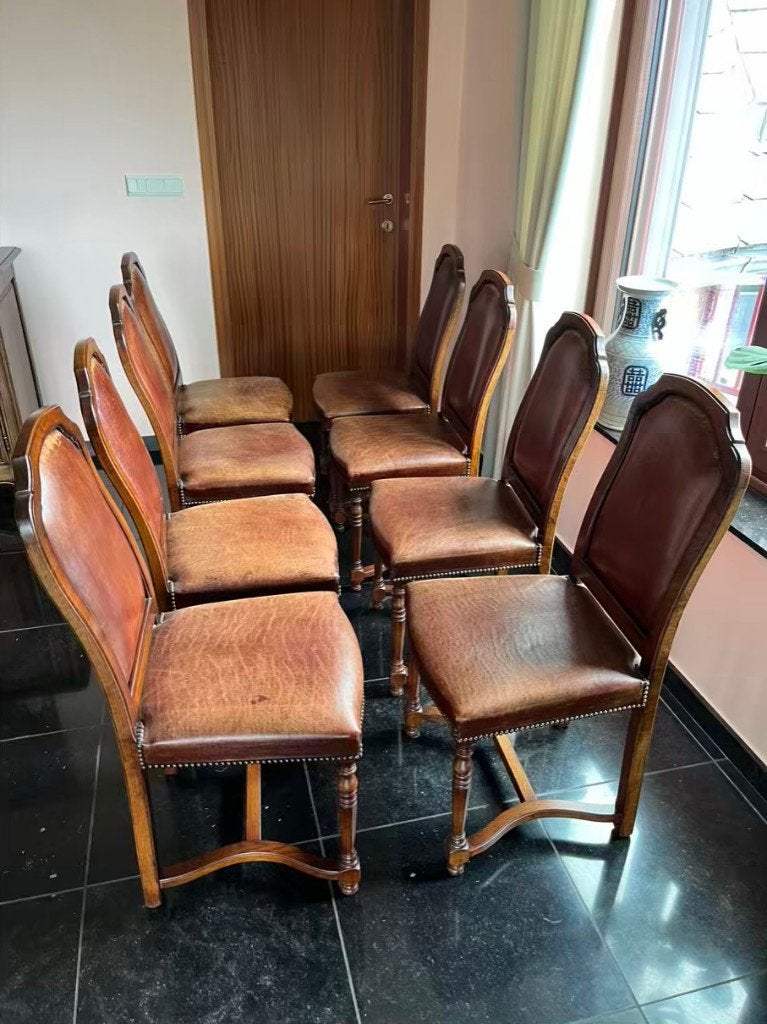 Lot de 8 Chaises en Chêne & cuir (achetées 5.354 euros), Antiquités & Art, Enlèvement