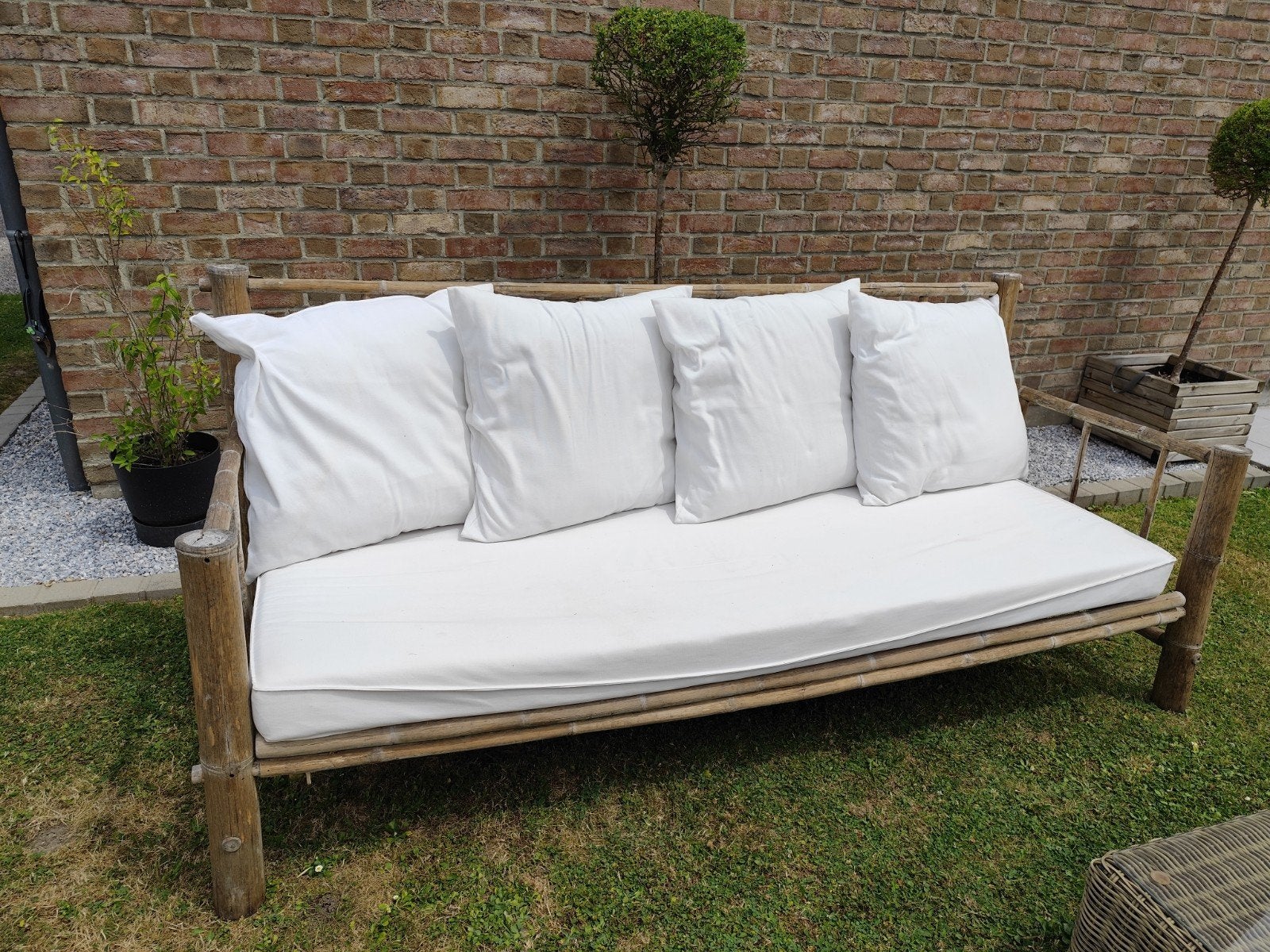 Banc de jardin en bambou avec coussins, Jardin & Terrasse, Bois