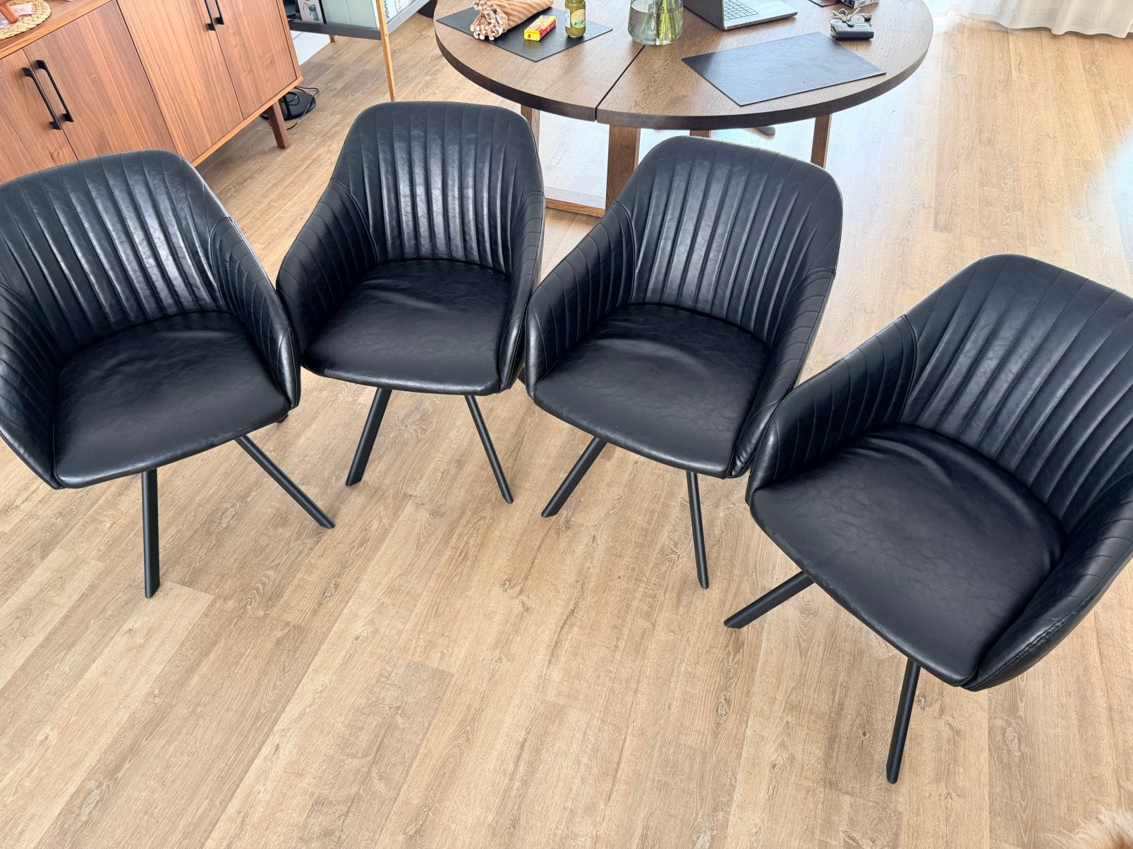 4 zwarte eetkamerstoelen, Maison & Meubles, Chaises, Comme neuf, Synthétique, Enlèvement, Quatre