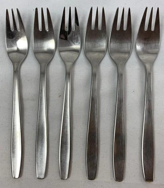 Gero Zilmeta 512 Foxtrot 6 fourchettes à gâteau vintage 14 c, Envoi, Comme neuf, Inox ou Chrome, Ensemble de couverts
