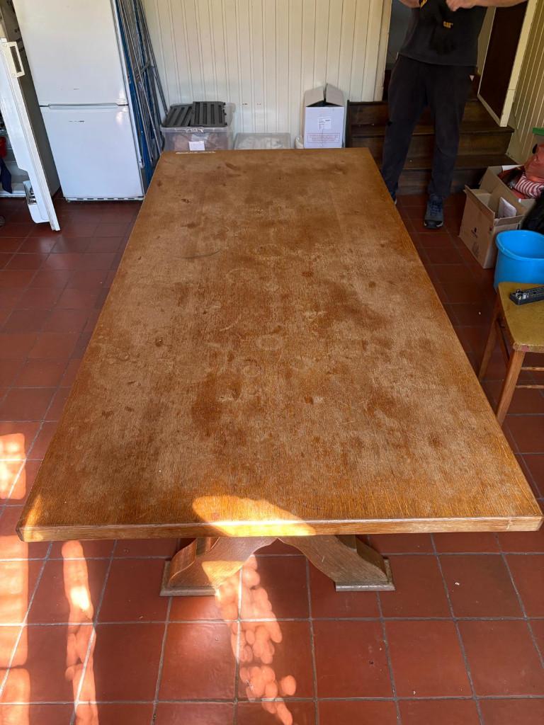Table de cuisine robuste en chêne avec pieds en X, 150 à 200 cm, Cinq personnes ou plus, Vintage, Enlèvement