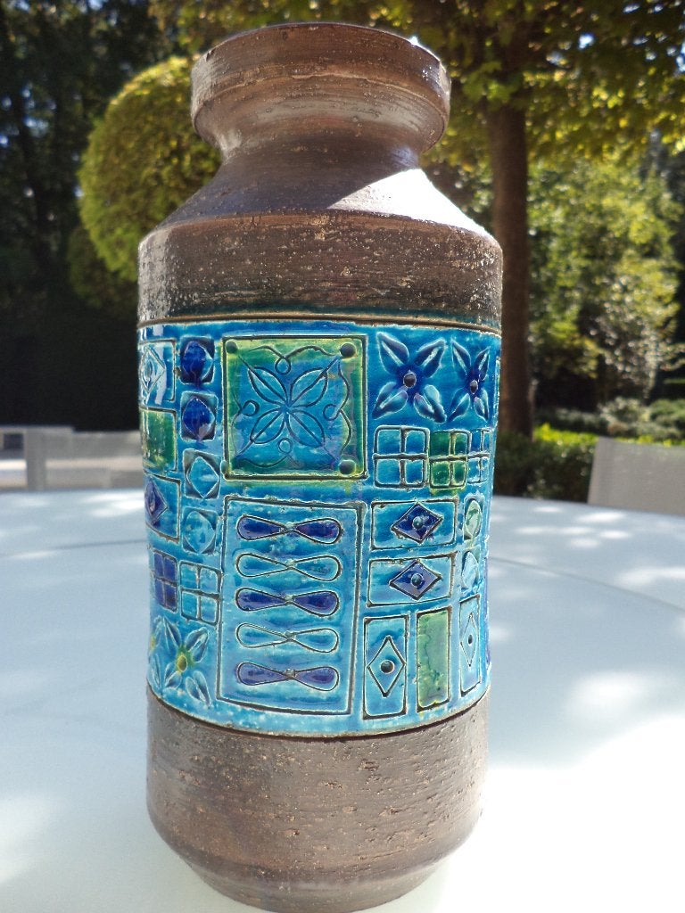 ca1950 VTG Bitossi Ceramiche Aldo Londi vaas Rimini blu vase, Antiek en Kunst, Ophalen of Verzenden, Vaas, Gesigneerd