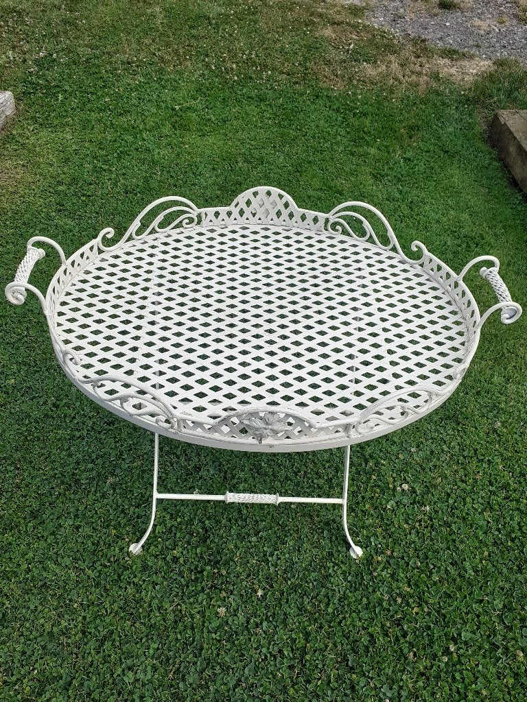 Magnifique table de jardin pliable en fer forgé patiné, Enlèvement, Neuf, Ovale, Métal