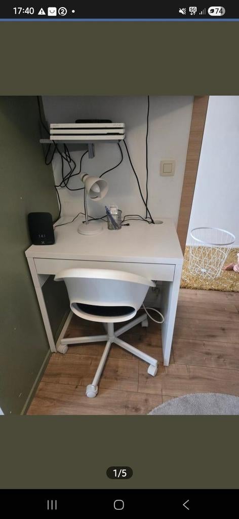 Bureau, wit, 73x50 cm ,stoel en lamp. Kinder Relaxstoel, Ophalen, Zo goed als nieuw