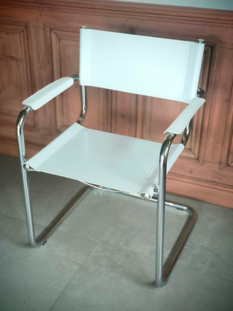 Marcel Breuer B34 „style” stoel chroom/wit, Ophalen, Wit, Nieuw, Eén
