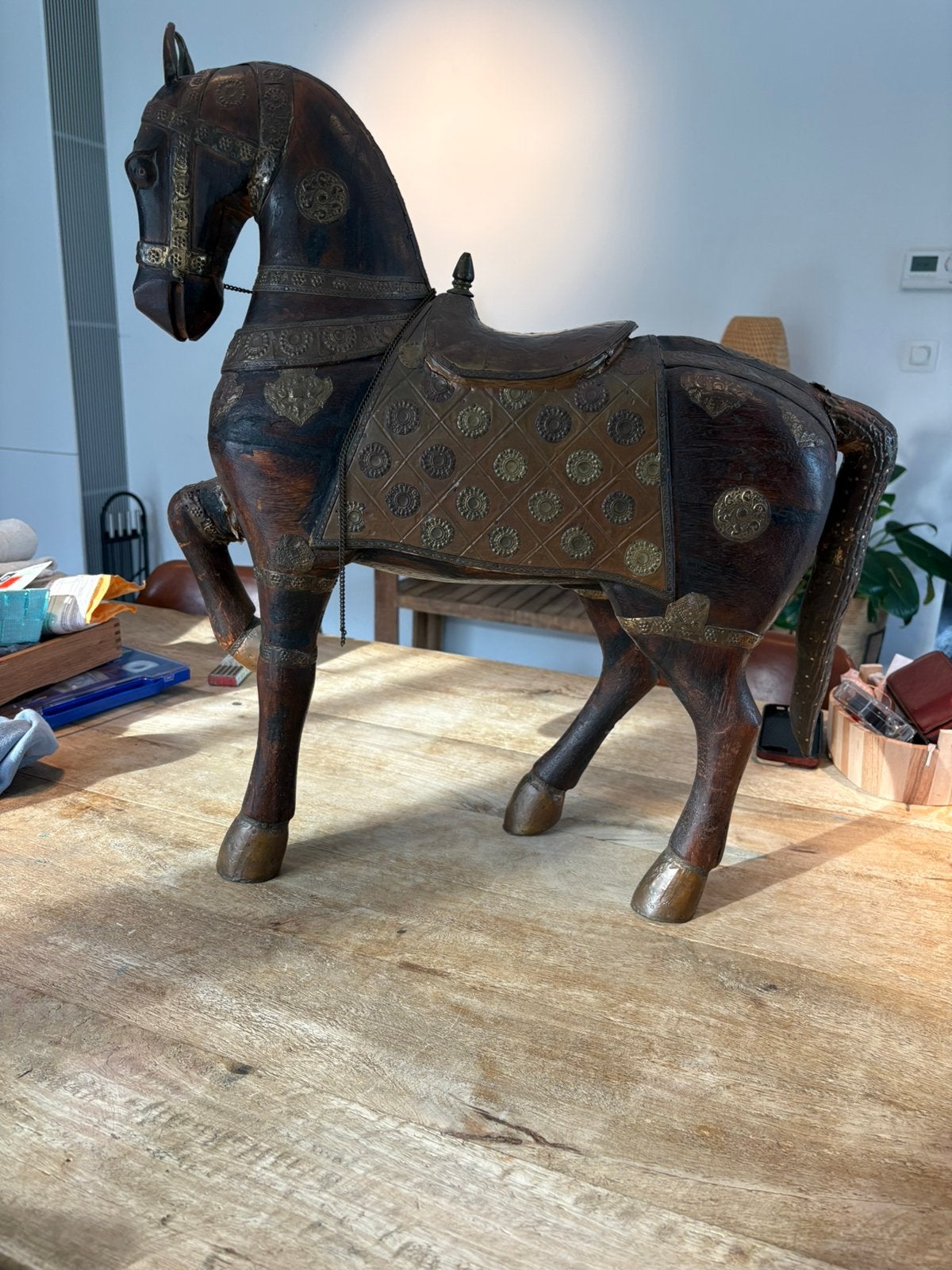 Mooi indisch houtenpaardenbeeld +\- 65x65cm, Massif, 65 cm, Enlèvement, Utilisé
