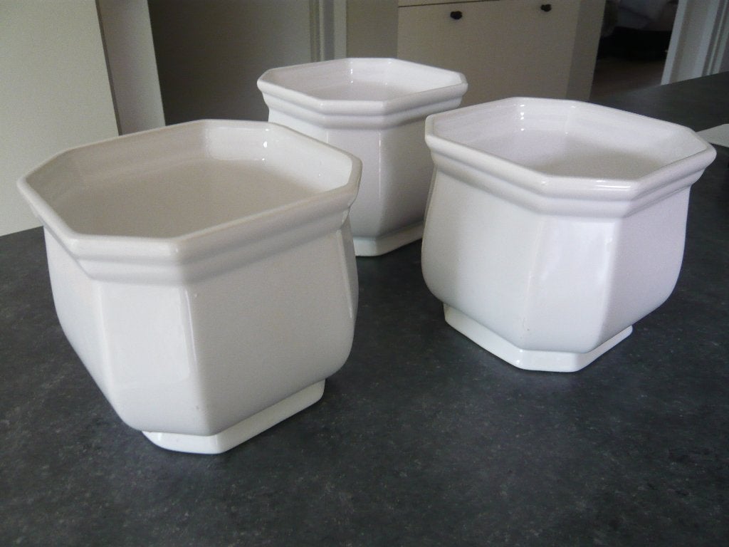 3 Witte cache-pots, Tuin en Terras, Bloempotten, Ophalen, Steen, Gebruikt, Vierkant
