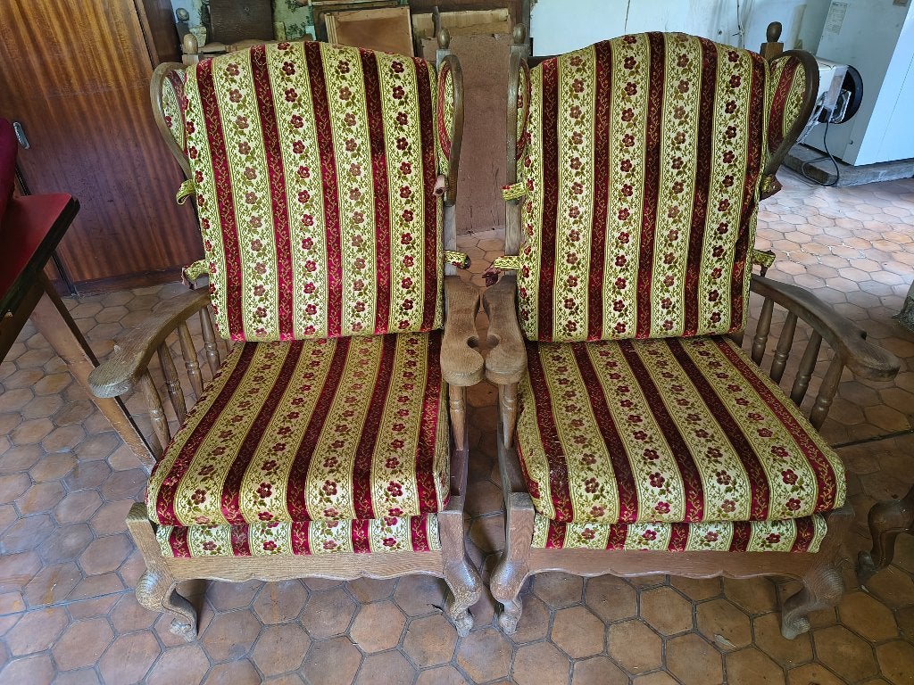 Antieke zetels (Louis XV-stijl) 3+1+1 met fluwelen bekleding, Gebruikt, Minder dan 75 cm, 150 tot 200 cm, Rechte bank