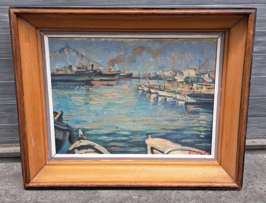 huile sur toile cartonnee marine signe ernst petit, Antiquités & Art, Art | Peinture | Classique, Enlèvement ou Envoi, Toile