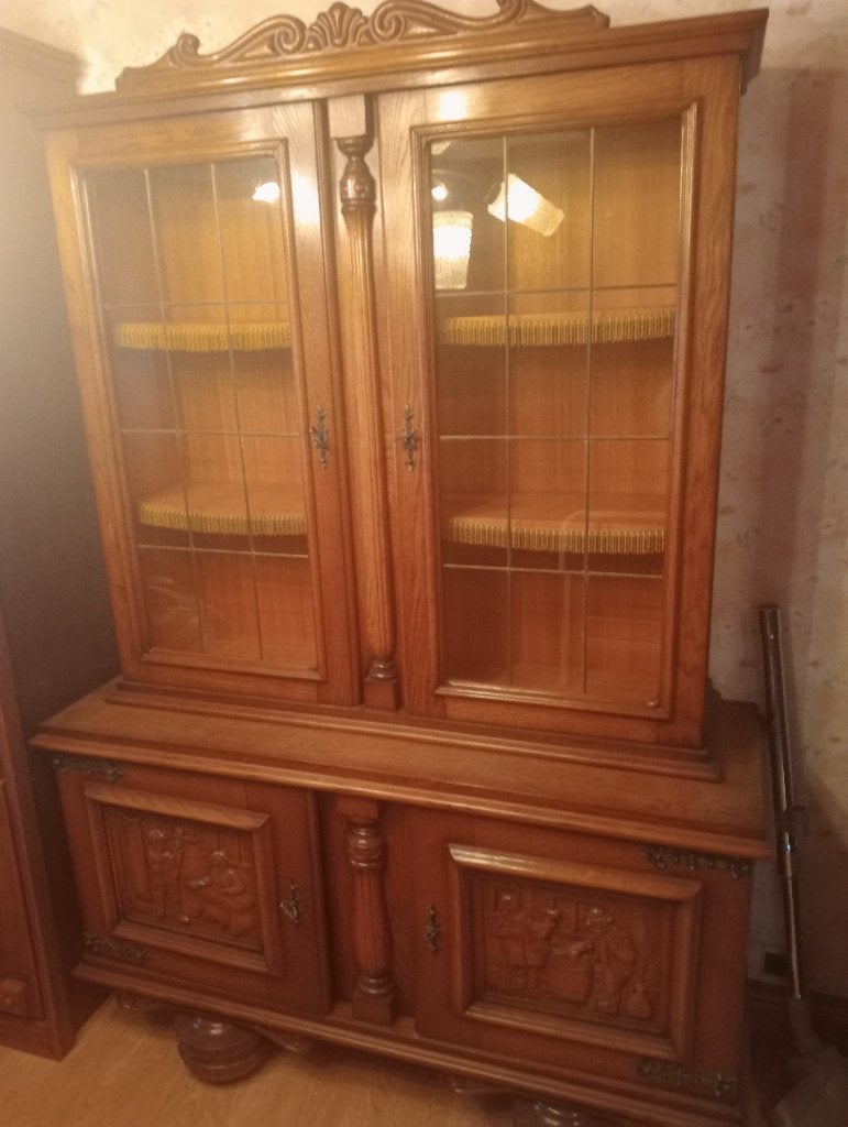 Vintage eikenhouten vitrinekast Breugel-stijl, Huis en Inrichting, Ophalen, 100 tot 150 cm, 150 tot 200 cm, 25 tot 50 cm