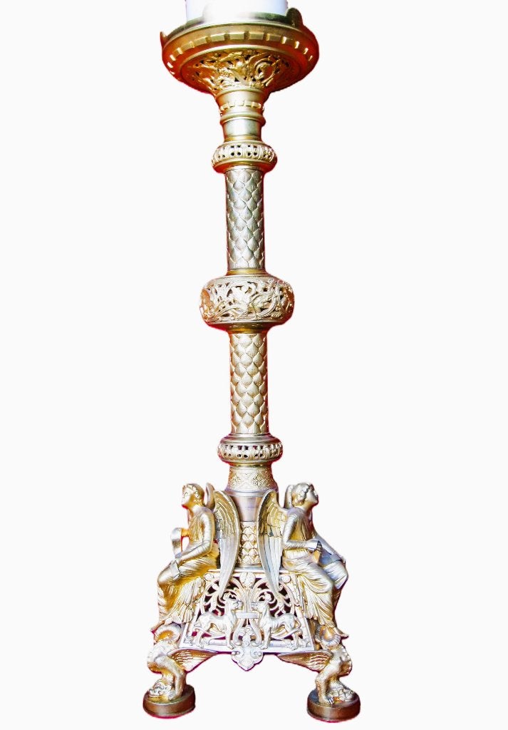 Verguld bronzen kerkkandelaar kandelaar 1750-1800., Antiek en Kunst, Antiek | Religieuze voorwerpen, Ophalen