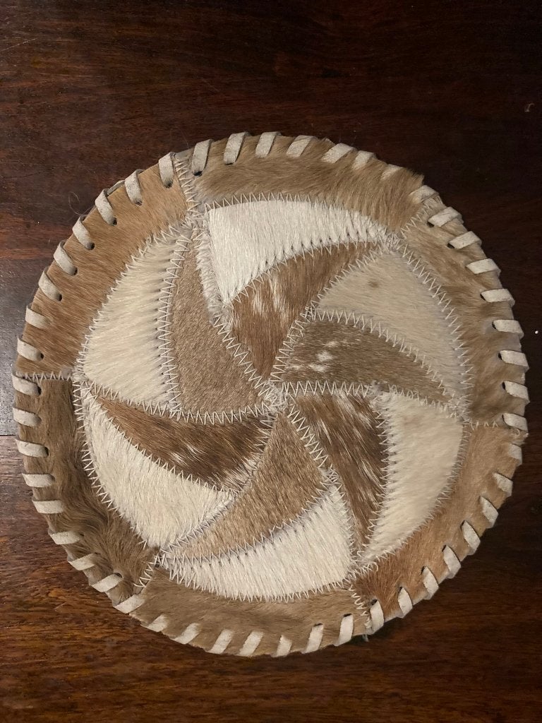 Lederen Onderlegger Koeienhuid Patchwork 21cm, Ophalen of Verzenden, Gebruikt