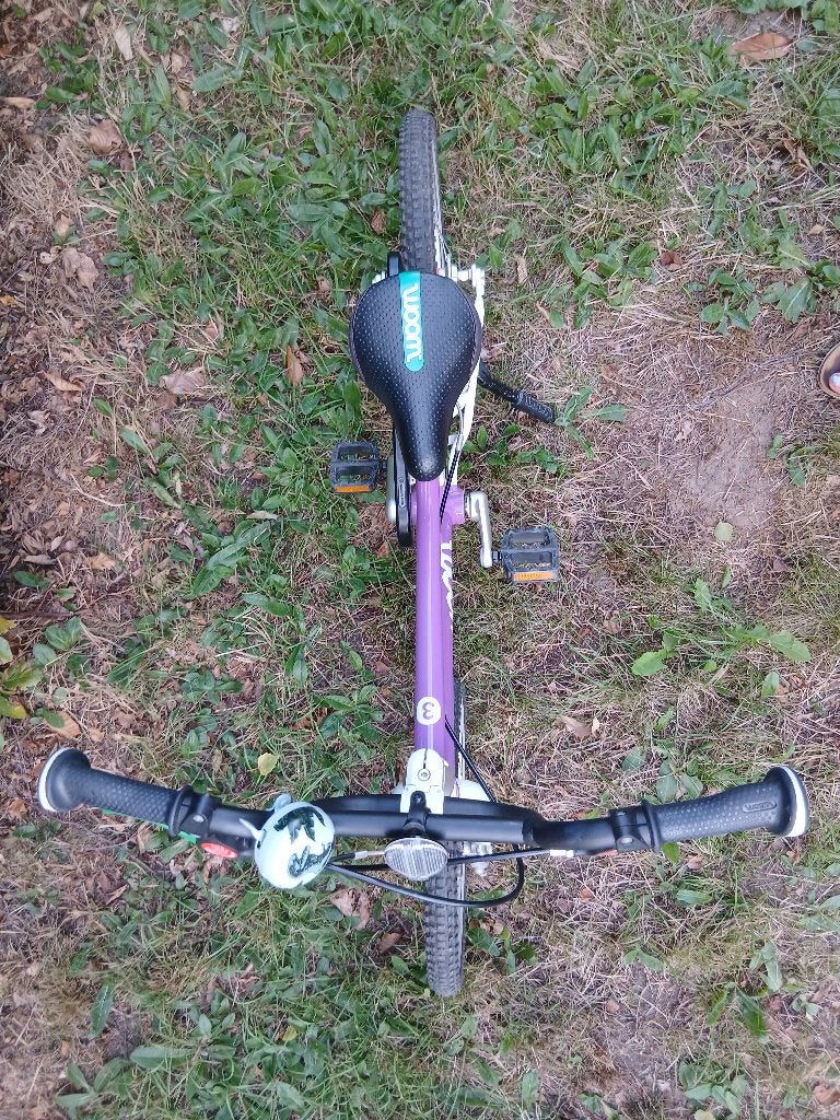 Woom 3 paarse fiets 16 inch (lichtgewicht), Ophalen, Gebruikt, Velgrem, Handrem