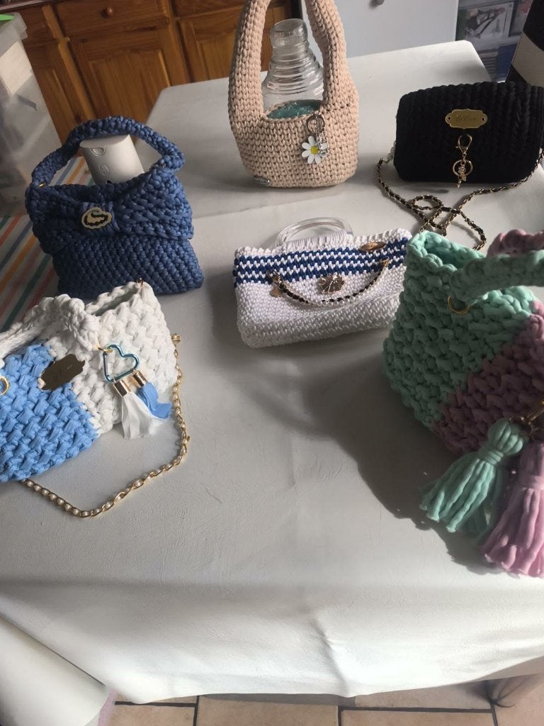 gehaakte handtassen, Handtassen en Accessoires, Ophalen of Verzenden, Zo goed als nieuw, Blauw, Handtas