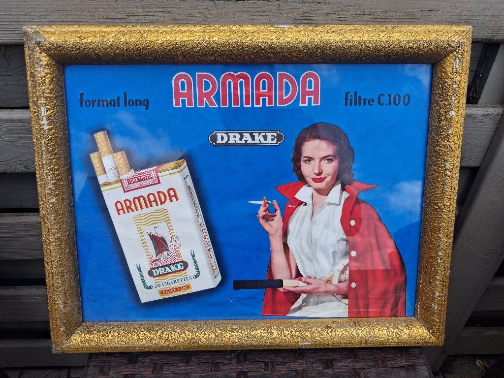 oud reclamekader  ARMADA SIGARETTEN, Verzamelen, Ophalen of Verzenden, Gebruikt, Reclamebord