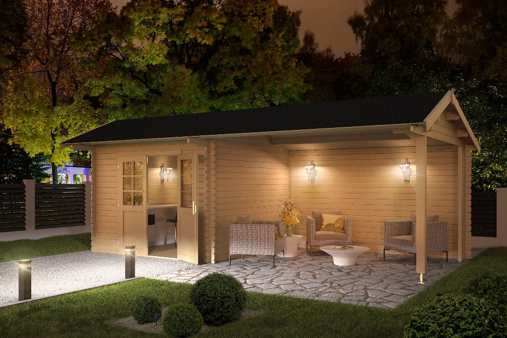 Cabane en rondins Maribel avec auvent 680x300 en épicéa non, Envoi, Neuf