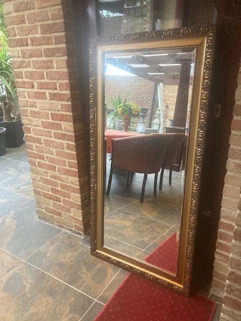 antieke spiegel xl groot zwaar geslepen facet glas, Antiek en Kunst, Ophalen, Rechthoekig