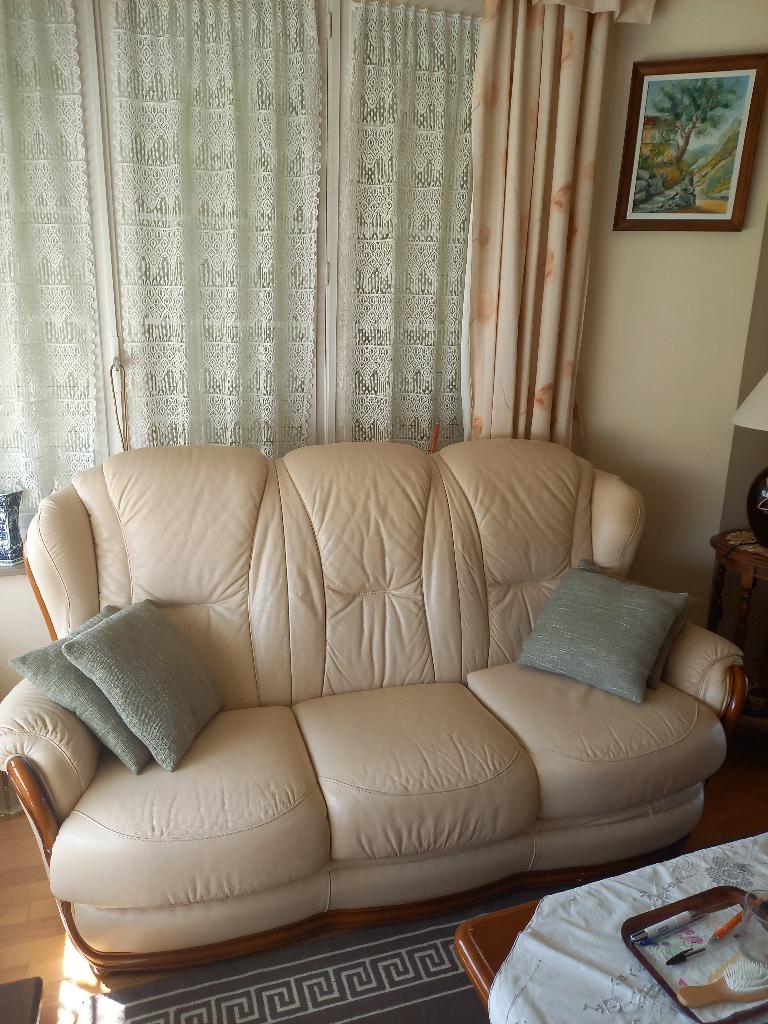 Salon complet cuir blanc, 75 à 100 cm, Quatre personnes ou plus, Moins de 150 cm, Banc droit