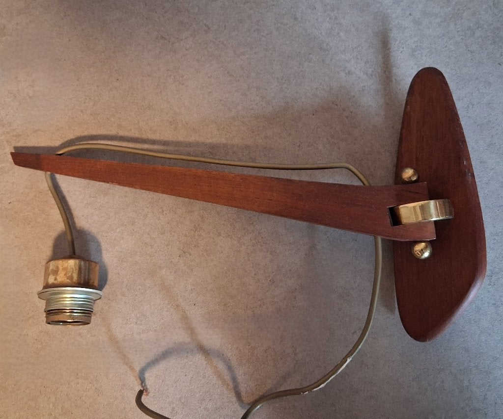 Prachtige retro jaren 60 teak wandlamp, vintage lamp Deens, Huis en Inrichting, Ophalen, Gebruikt, Hout, Wandlamp