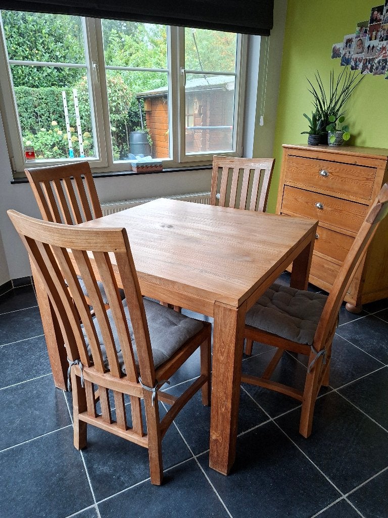 Vierkante eettafel 4 personen met stoelen, Huis en Inrichting, Ophalen, Gebruikt, 50 tot 100 cm, 50 tot 100 cm