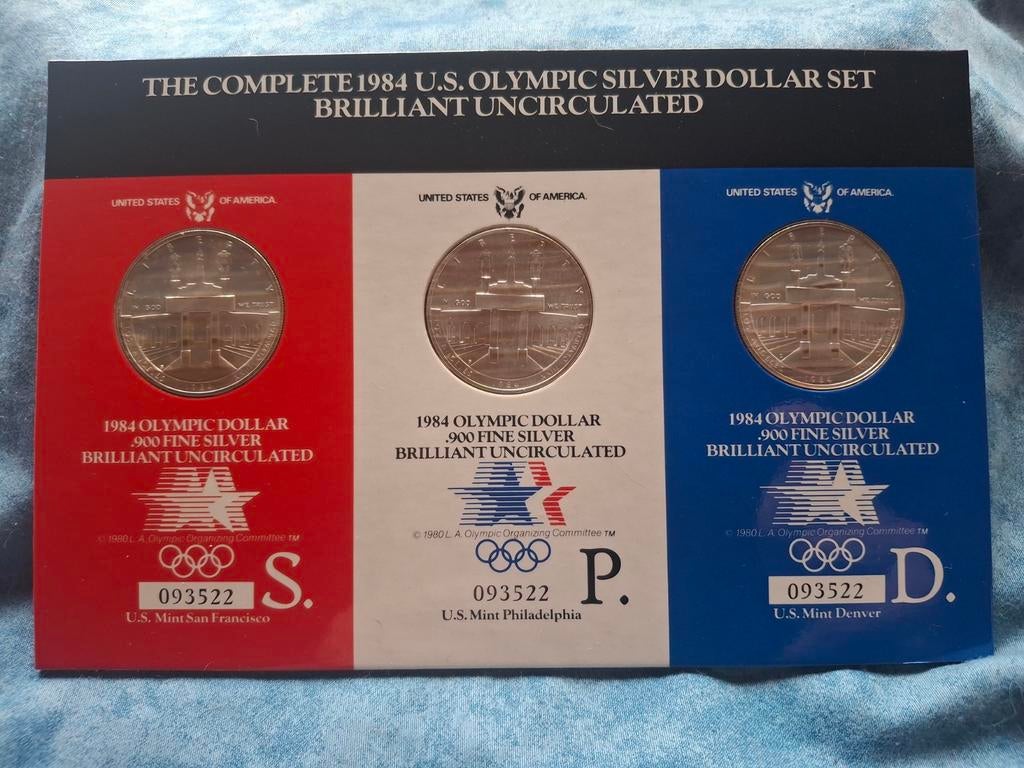 The complete 1984 U.S. Olympic silver dollar set, Ophalen of Verzenden
