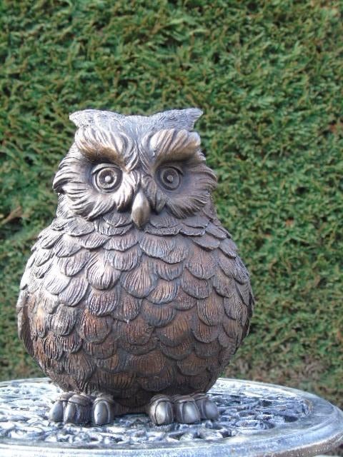 statue hibou en bronze patinée ... haut : 25 cm !, Jardin & Terrasse, Enlèvement ou Envoi, Neuf, Autres matériaux, Animal