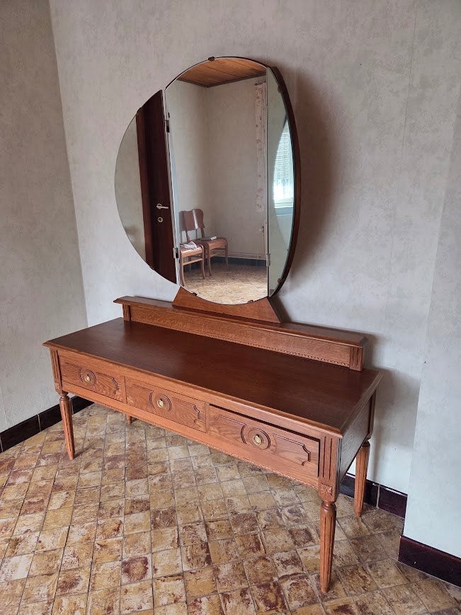 Vintage spiegelkast met drie laden, Antiek en Kunst, Ophalen
