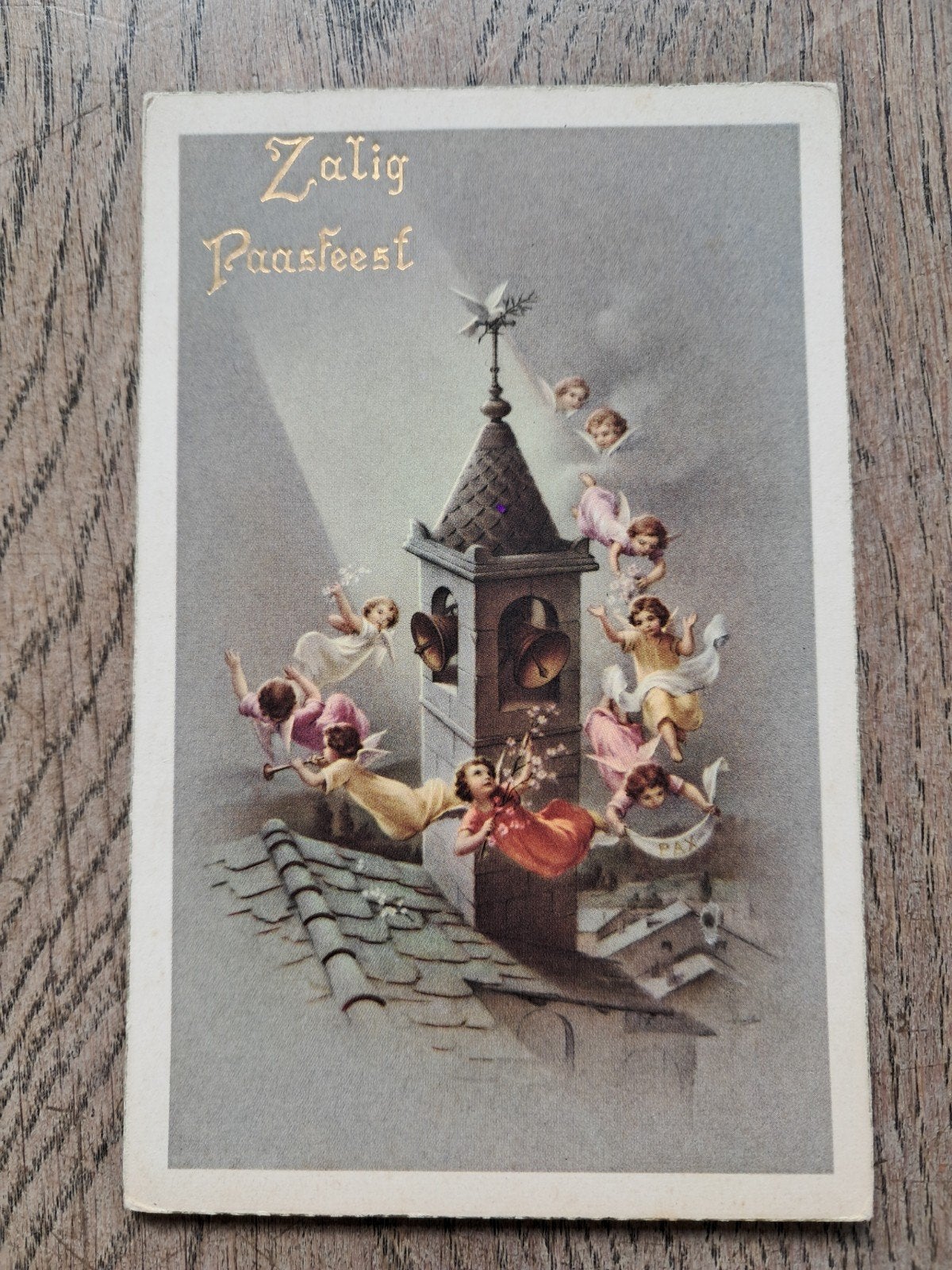 Retro onbeschreven paaskaartje met engeltjes, Ophalen of Verzenden