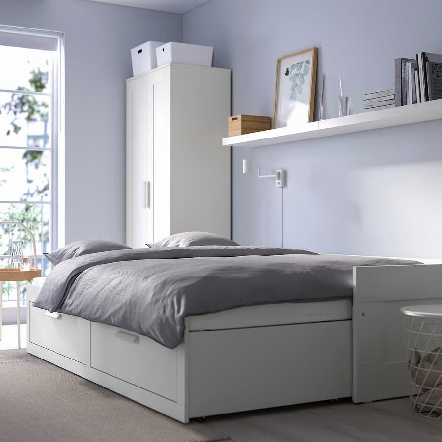 Full option IKEA Brimnesbed 80/160x200 uitschuifbaar, Huis en Inrichting, Verstelbaar, Wit, Tweepersoons, Ophalen of Verzenden