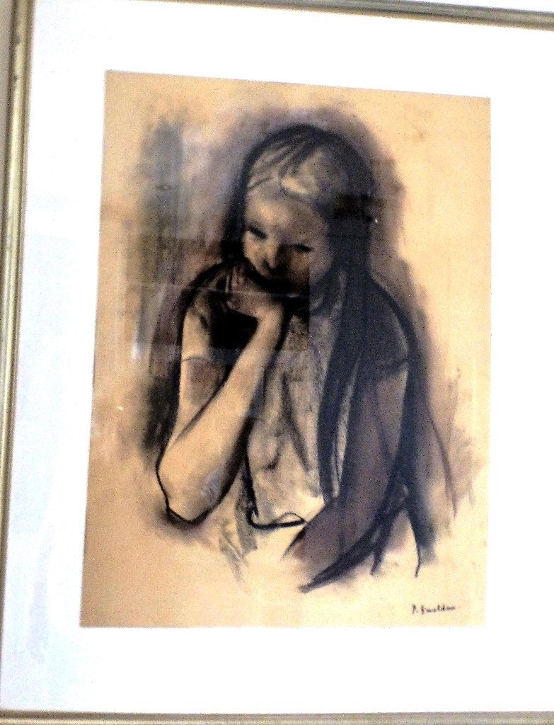 Smolders Paul - grand fusain, gouache et pastel - cadre, Gouache, Encadré, Portrait ou Personnes, Enlèvement ou Envoi