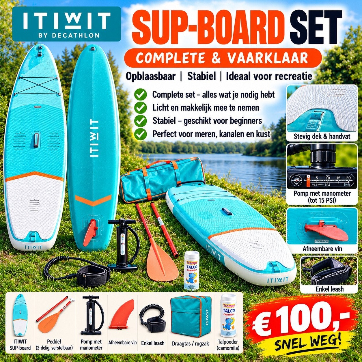 ITIWIT SUP board compleet met peddel en pomp, Ophalen of Verzenden, Gebruikt, SUP-boards