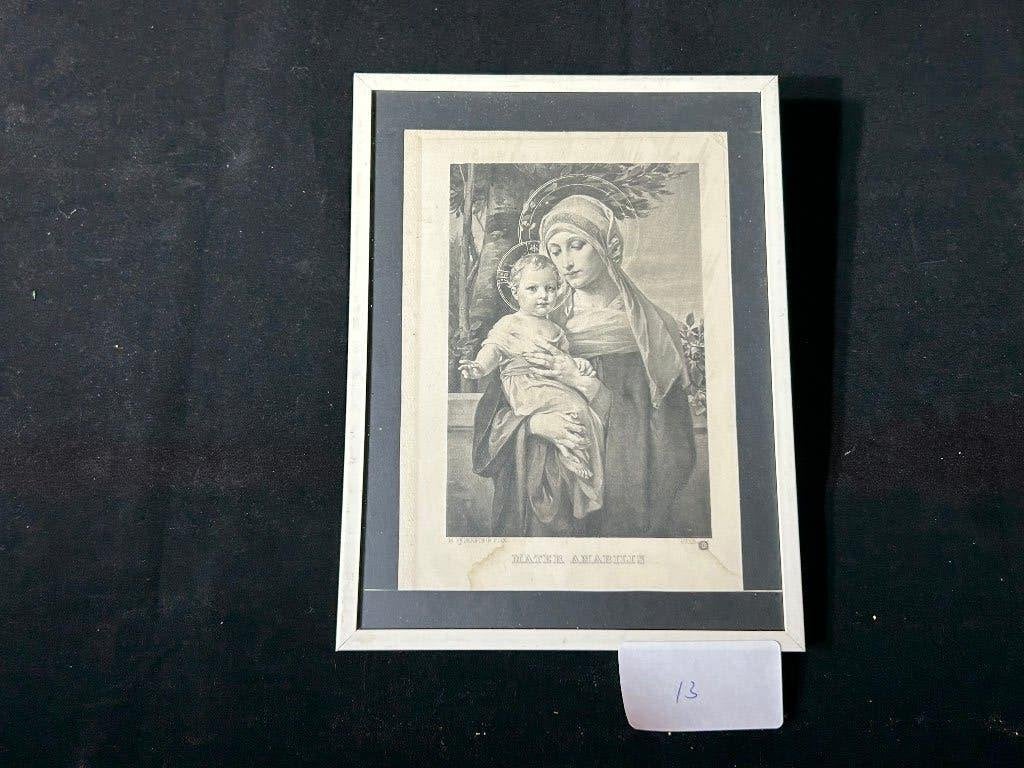 Gravure ancienne Mater Amabilis Vierge et Enfant encadrée, Enlèvement