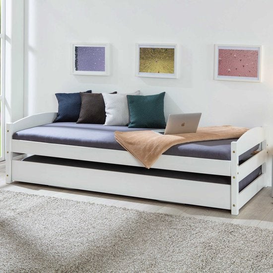 Bed Vindas 90x200 met in hoogte verstelbaar logeerbed, Huis en Inrichting, Slaapkamer | Bedden, Ophalen, Eenpersoons, Nieuw, Hout