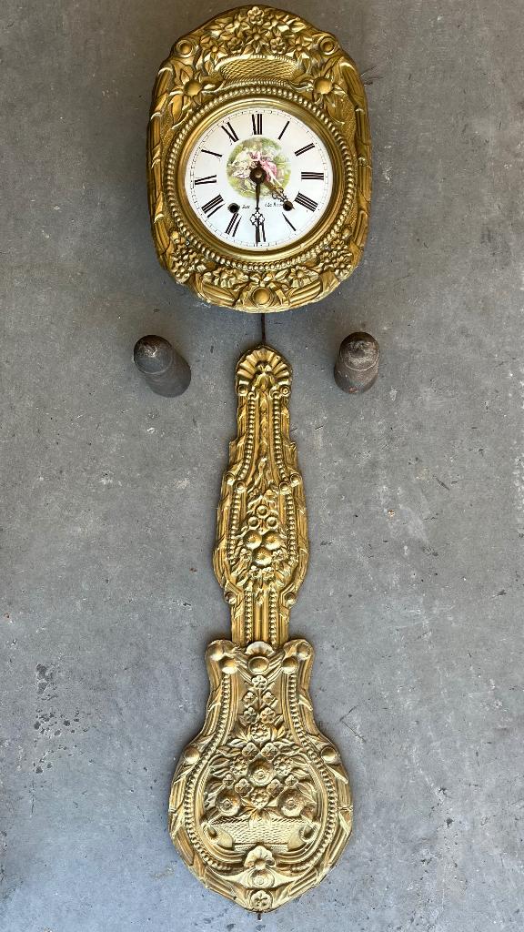 Koperen wandklok met slinger, Antiek en Kunst, Ophalen