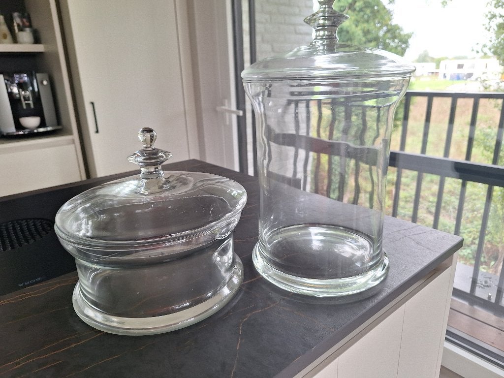 Glazen potten, Huis en Inrichting, Met deksel, Ophalen, Zo goed als nieuw, Glas