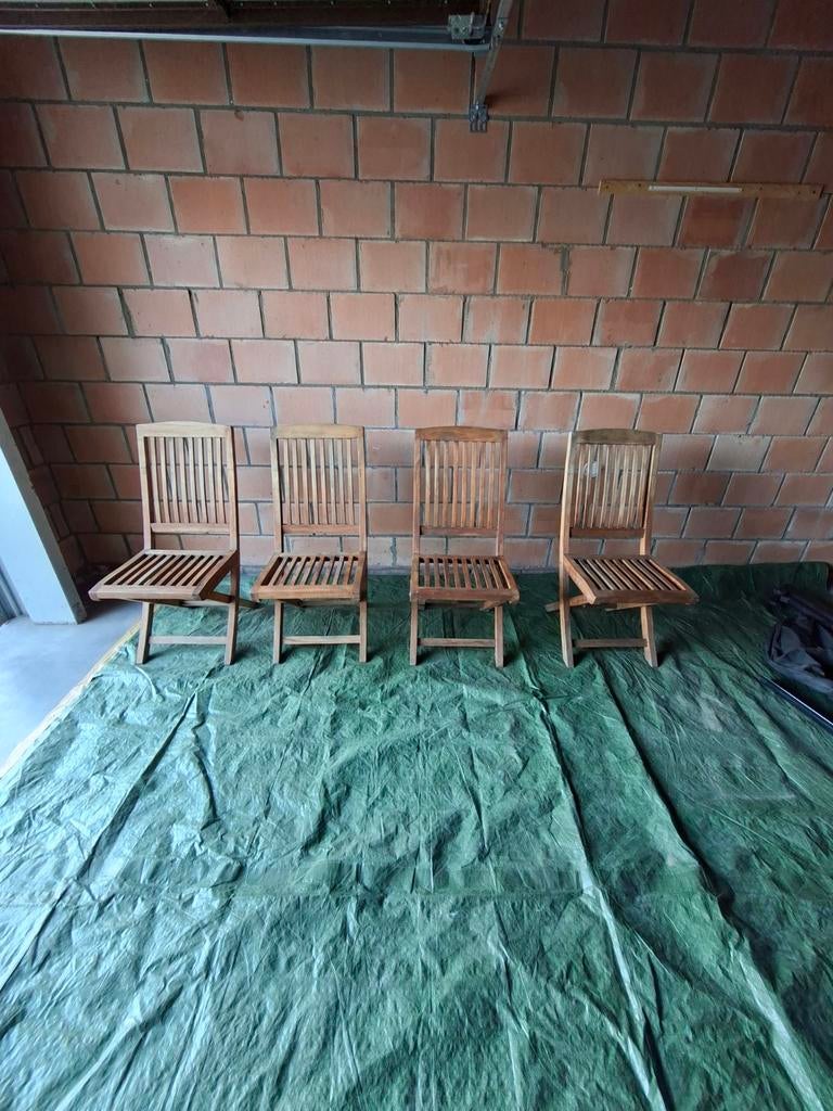 4 plooibare Teak stoelen 'Morati' met grijze kussens, Tuin en Terras, Ophalen