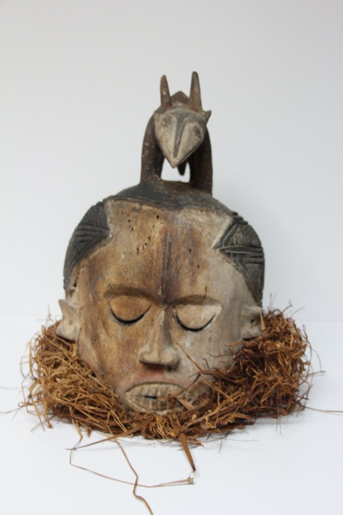 Antiek Afrikaans Tribaal Suku Helm masker, Hout, Bruin, Afrika, Masker