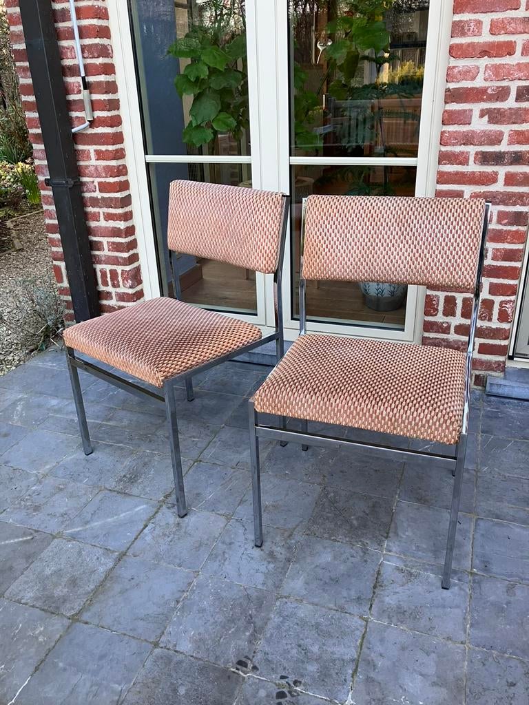 Vintage set chromen stoelen, Huis en Inrichting, Stoelen, Ophalen, Gebruikt, Stof, Twee
