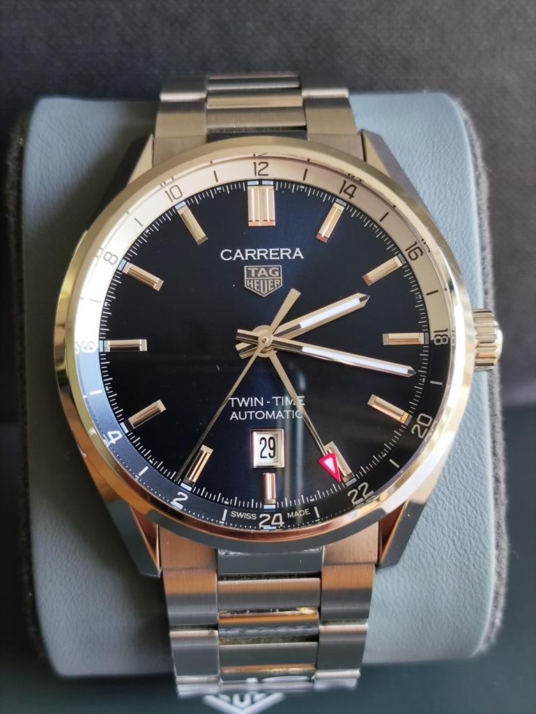 T.K. i.nw.st. 1 Tag Heuer Carrera Twin Time (GMT) van 2022., Staal, Staal, Polshorloge, Ophalen of Verzenden