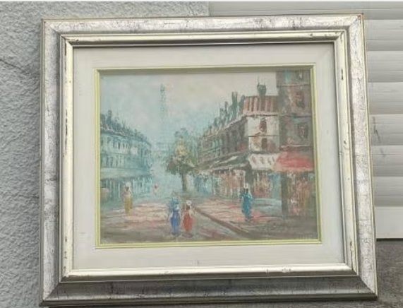 huile sur toile vue de paris signe, Enlèvement ou Envoi, Toile