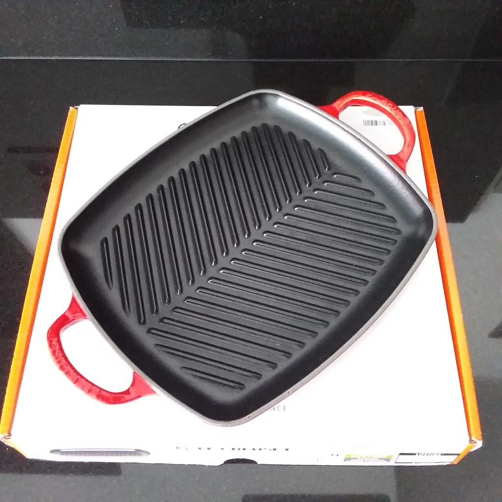 GRILL PLAT RECT SIGNATURE 30 CM LE CREUSET ROUGE CERISE, Ophalen, Gietijzer, Zo goed als nieuw, Keramische plaat
