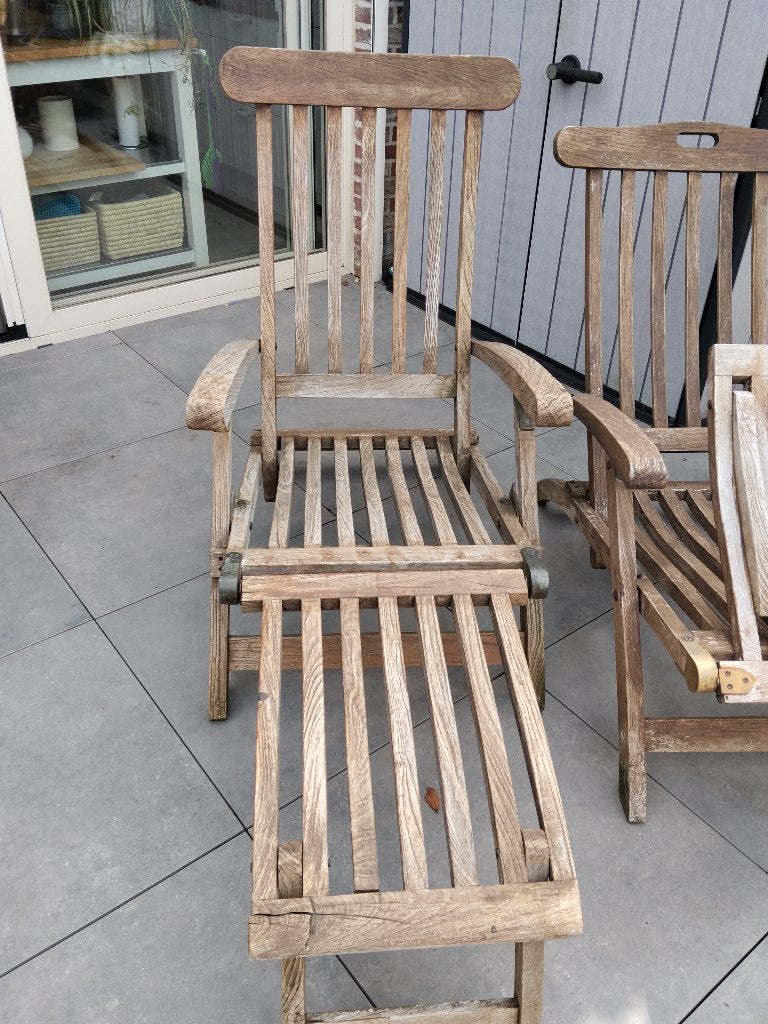 Houten tuinstoelen, Tuin en Terras, Tuinstoelen, Ophalen, Gebruikt, Teakhout, Verstelbaar