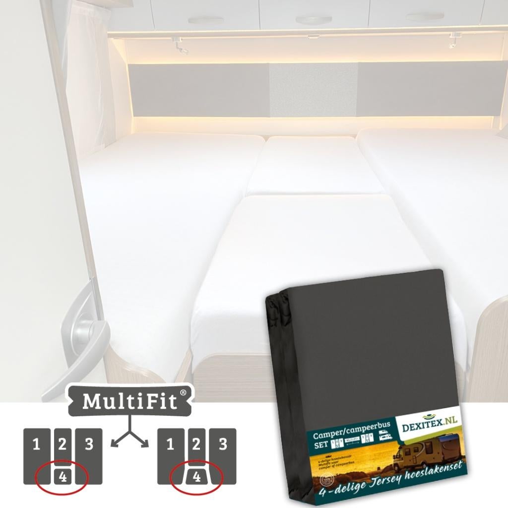4 delige set hoeslakens voor camper Antraciet nu 82.99 euro, Caravans en Kamperen, Mobilhome-accessoires, Nieuw, Ophalen of Verzenden