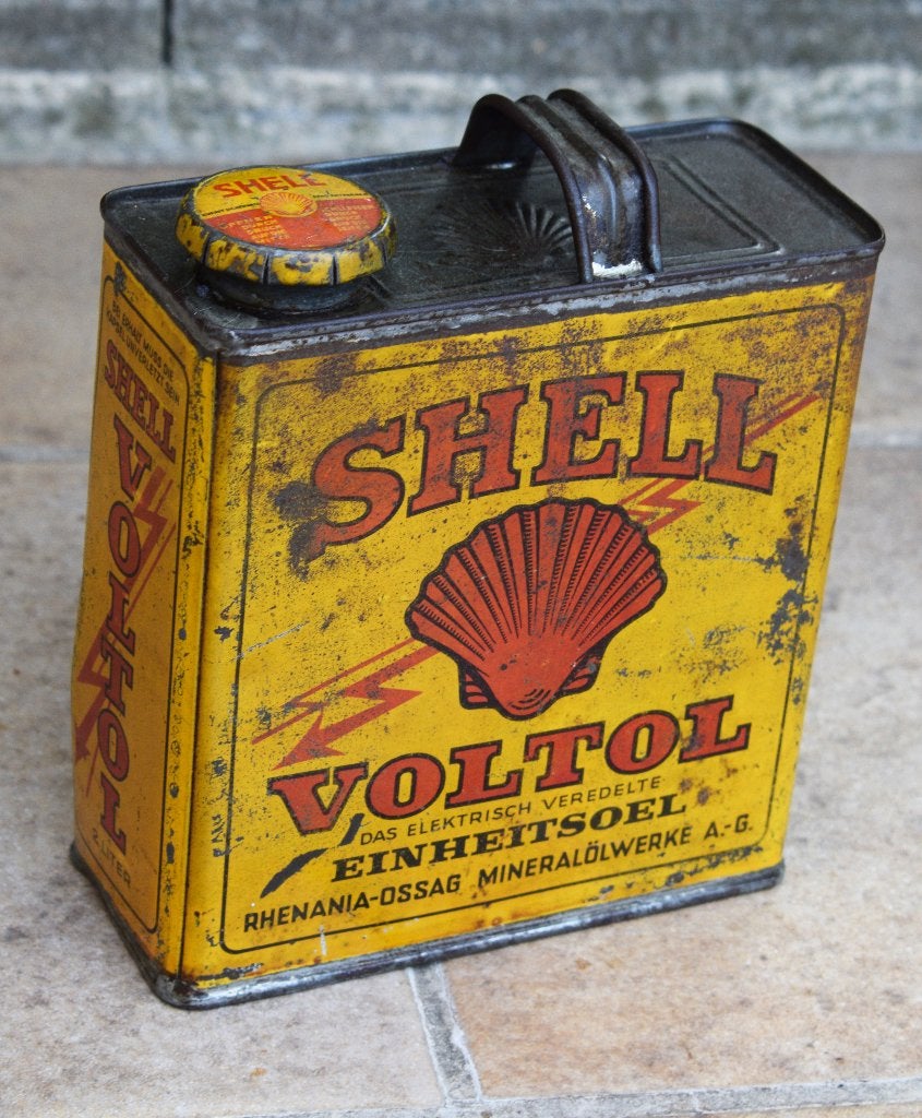 rare bidon huile allemand shell voltol de 1930, Collections, Enlèvement ou Envoi, Utilisé, Panneau publicitaire