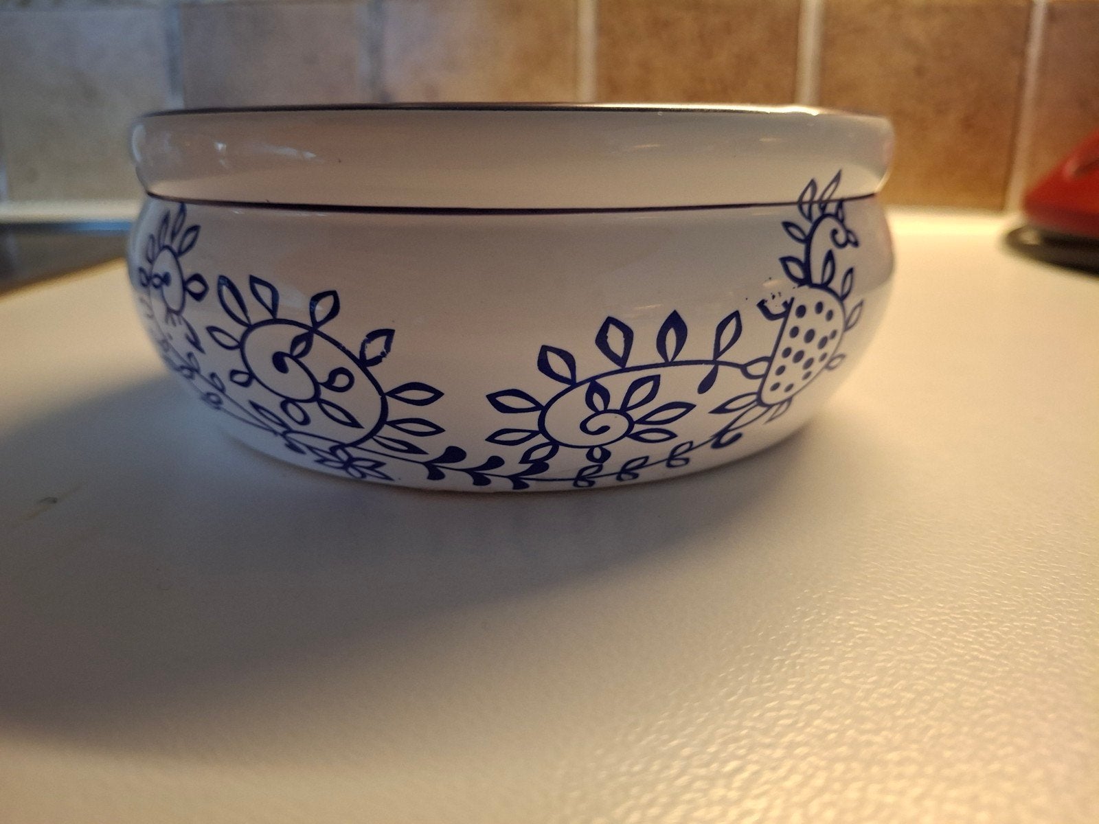 Wit stenen potje met blauwe bedrukking, Antiek en Kunst, Ophalen of Verzenden